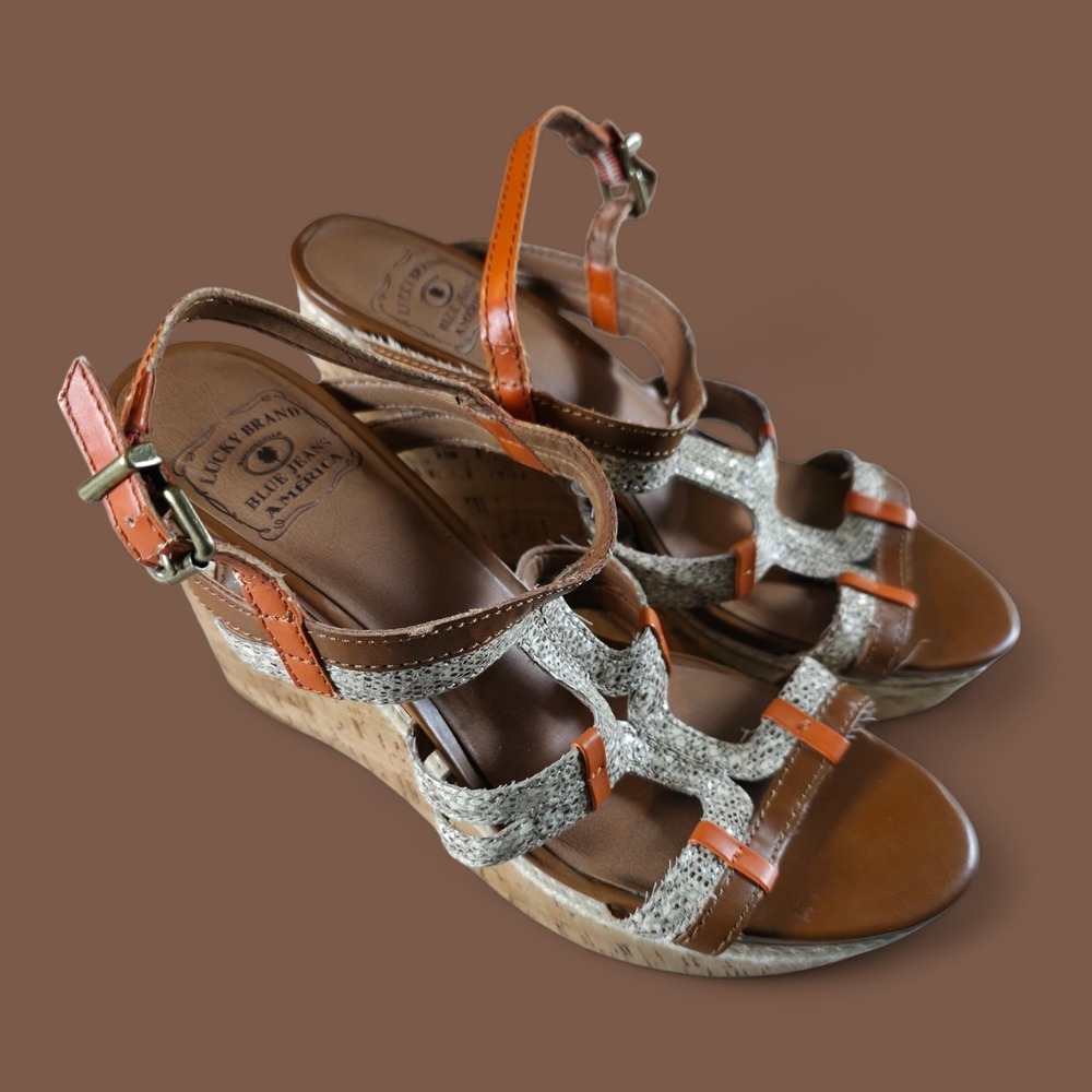 Lucky Brand Women's Size 8.5 M Natural Combo Keena Platform Wedge Boho Beach